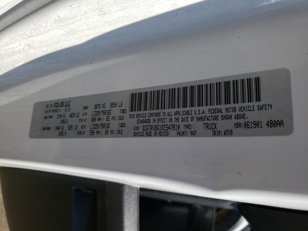 Photo 10 from auction – 2019 RAM PROMASTER with VIN 3C6TRVBG1KE547810