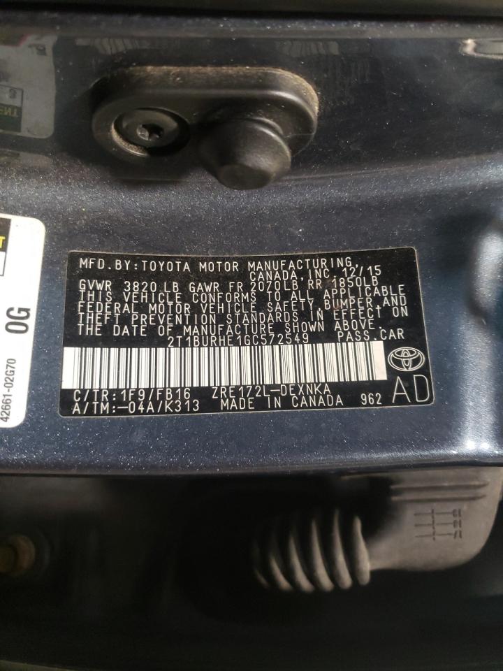 Photo 10 from auction – 2016 TOYOTA COROLLA L with VIN 2T1BURHE1GC572549