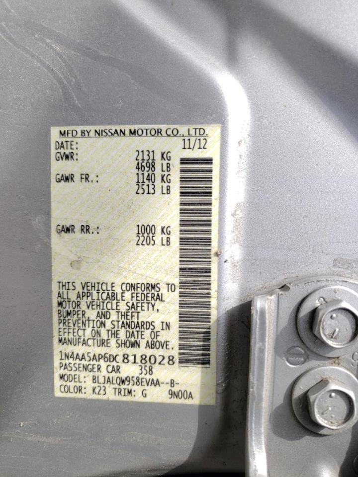 Photo 10 from auction – 2013 NISSAN MAXIMA S with VIN 1N4AA5AP6DC818028