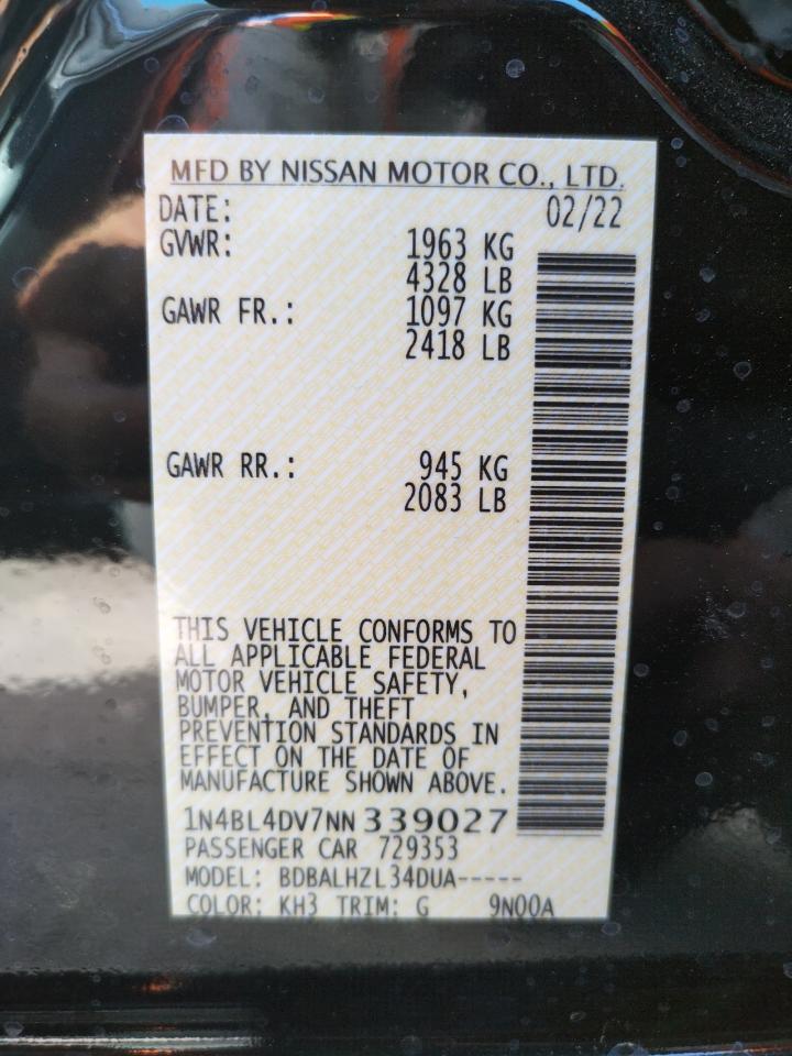 Photo 10 from auction – 2022 NISSAN ALTIMA with VIN 1N4BL4DV7NN339027