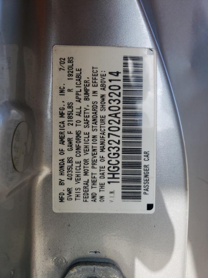 Photo 10 from auction – 2002 HONDA ACCORD EX with VIN 1HGCG32702A032014