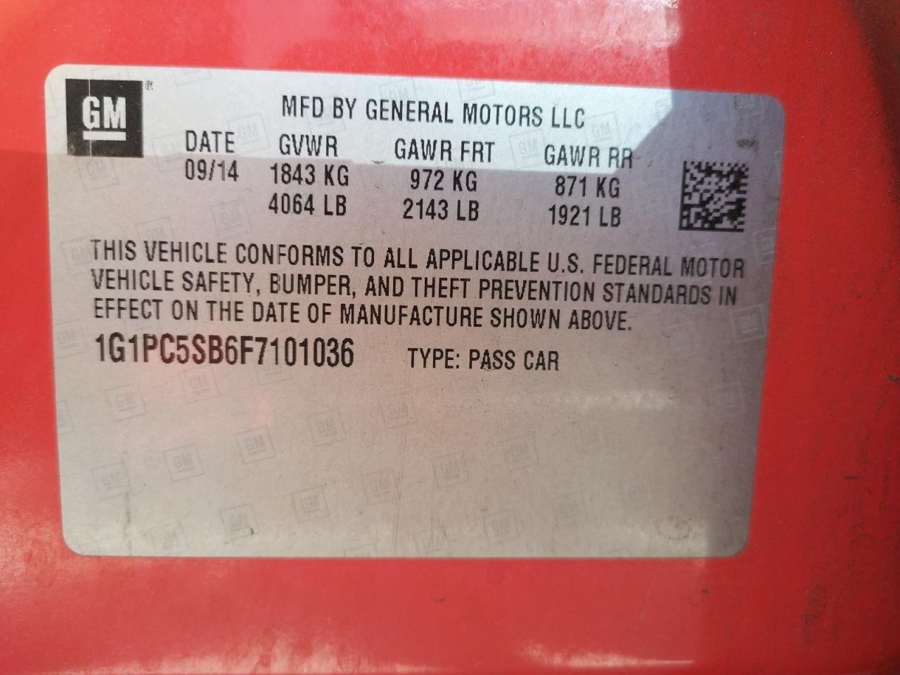 Photo 10 from auction – 2015 CHEVROLET CRUZE LT with VIN 1G1PC5SB6F7101036