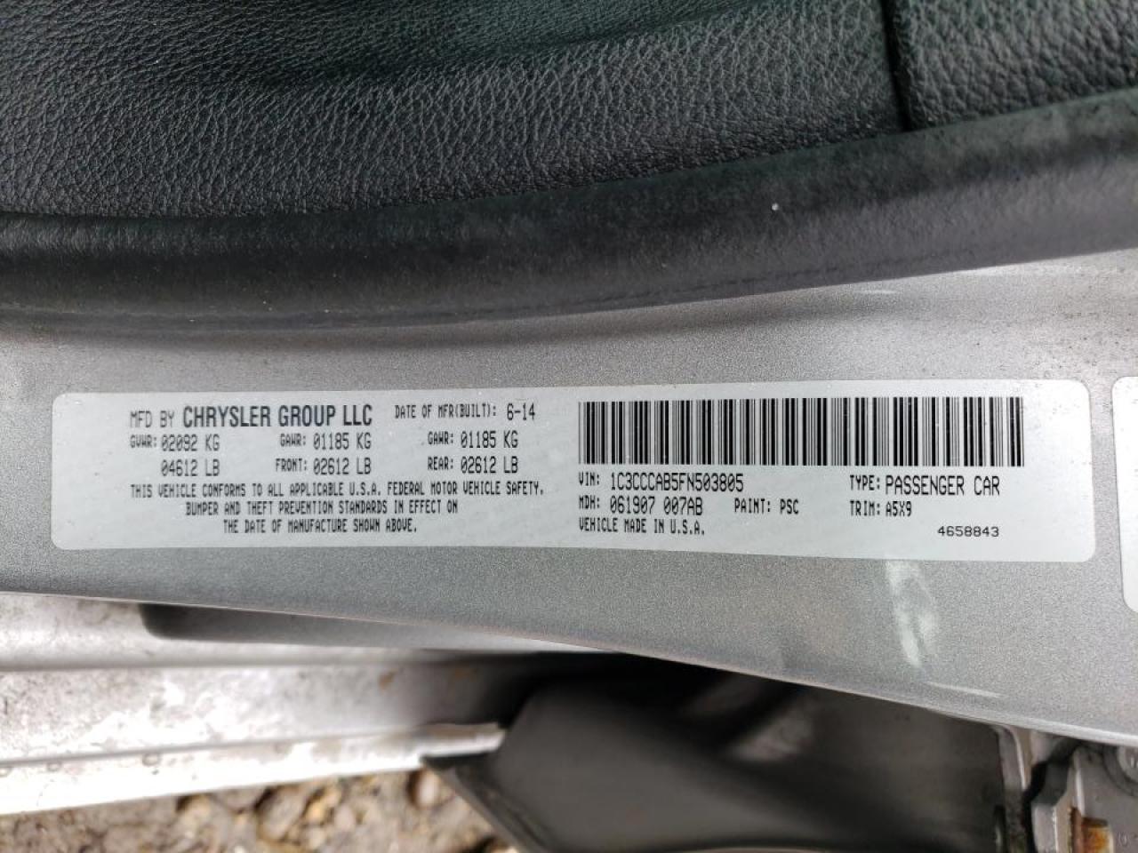 Photo 10 from auction – 2015 CHRYSLER 200 LIMITE with VIN 1C3CCCAB5FN503805