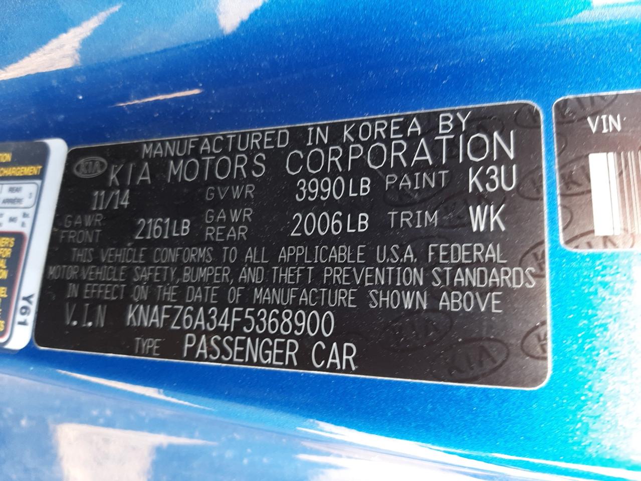 Photo 10 from auction – 2015 KIA FORTE SX with VIN KNAFZ6A34F5368900