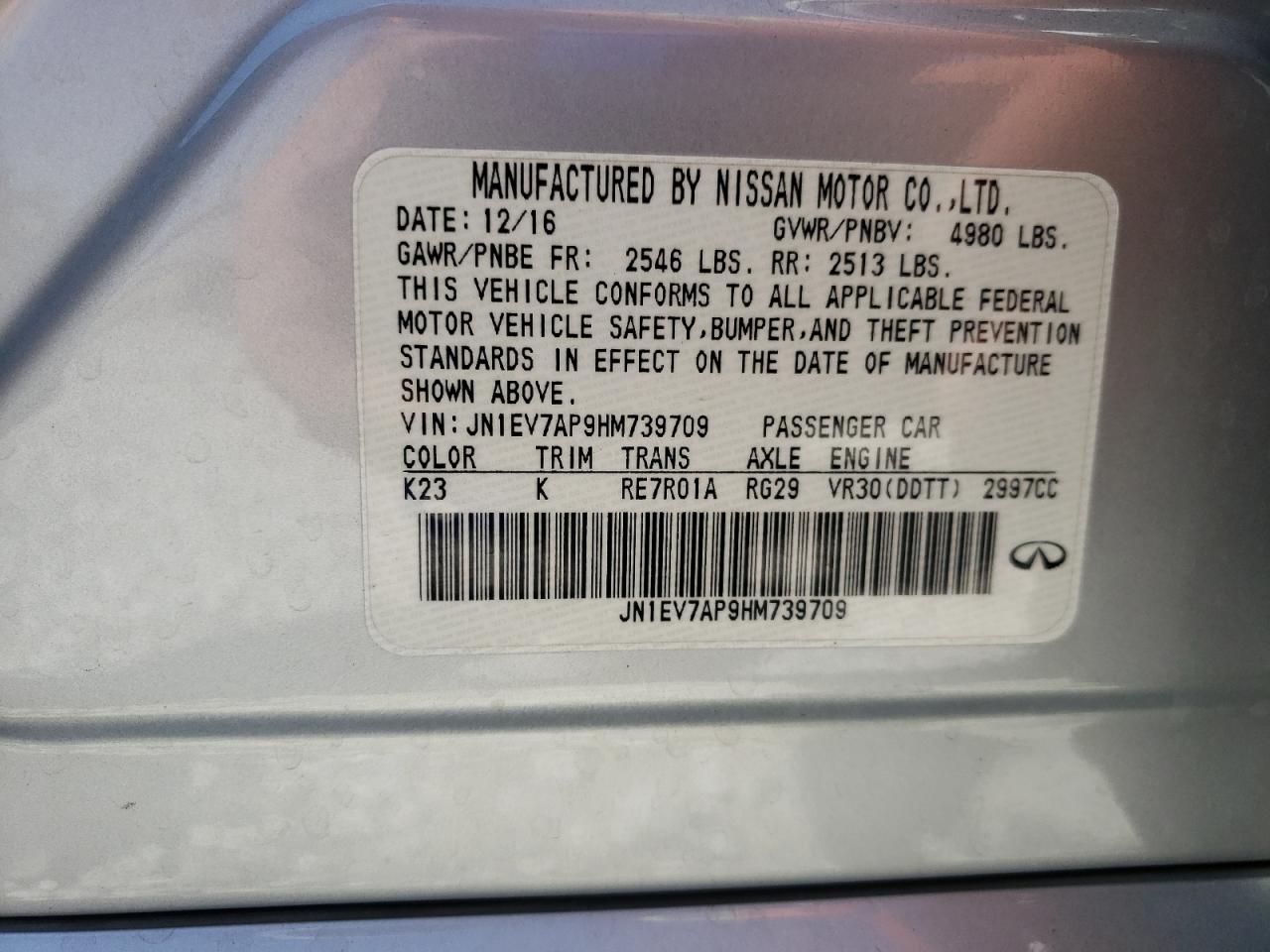 Photo 10 from auction – 2017 INFINITI Q50 PREMIU with VIN JN1EV7AP9HM739709