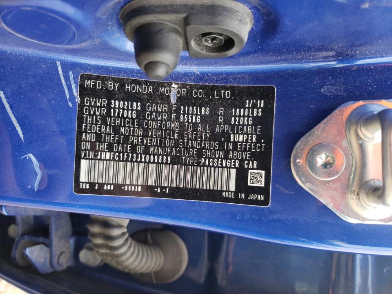 Photo 10 from auction – 2018 HONDA CIVIC with VIN JHMFC1F73JX009889