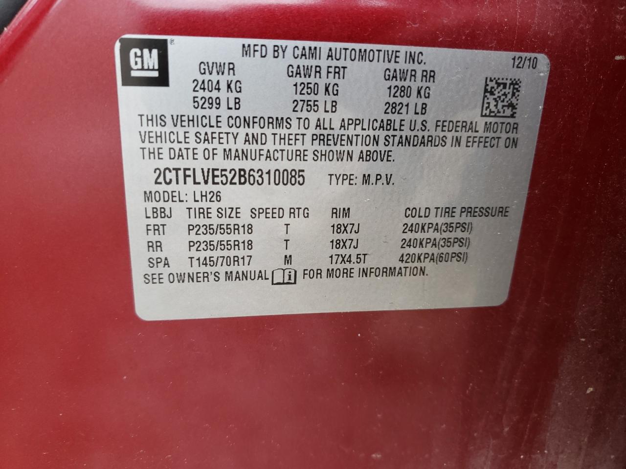 Photo 10 from auction – 2011 GMC TERRAIN SL with VIN 2CTFLVE52B6310085