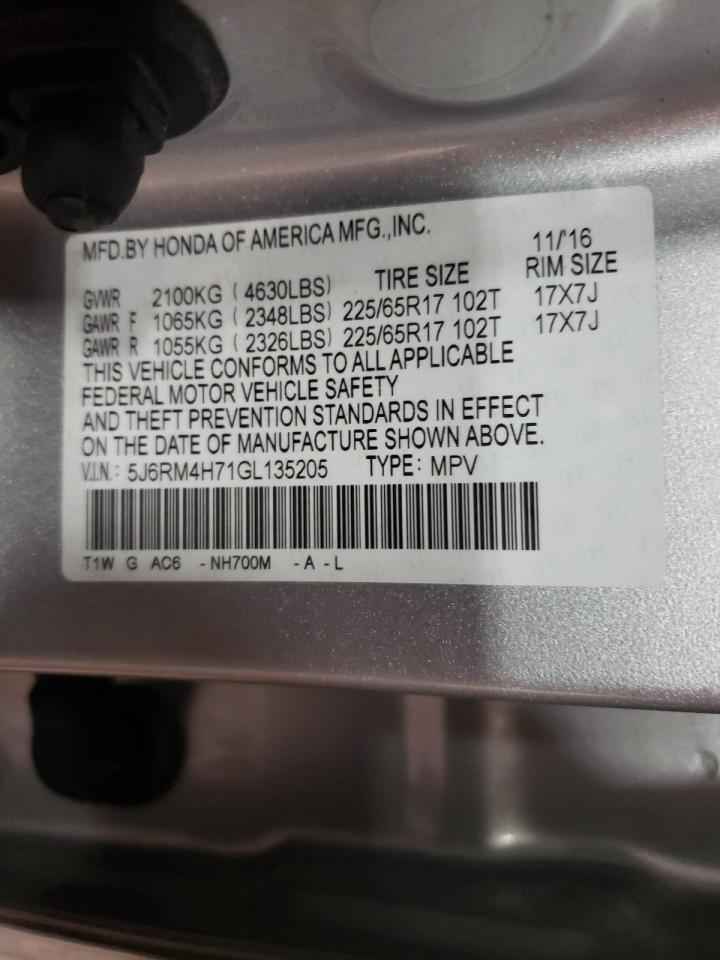 Photo 10 from auction – 2016 HONDA CR-V with VIN 5J6RM4H71GL135205