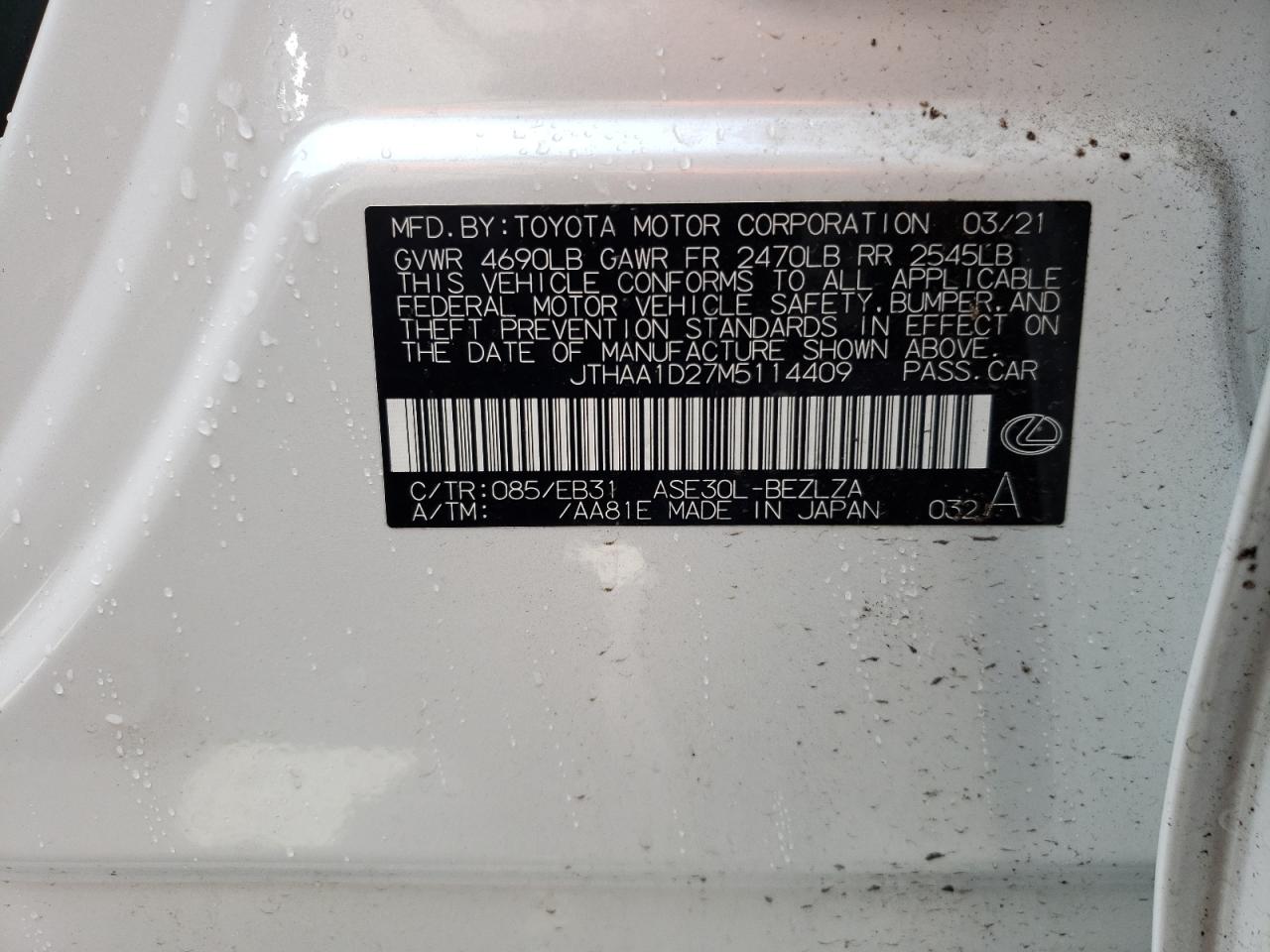 Photo 10 from auction – 2021 LEXUS IS 300 with VIN JTHAA1D27M5114409
