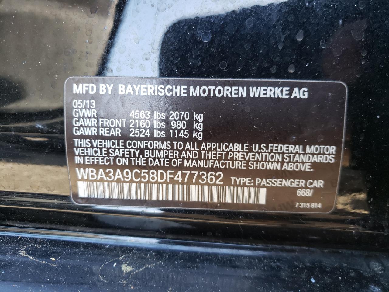 Photo 10 from auction – 2013 BMW 335 I with VIN WBA3A9C58DF477362