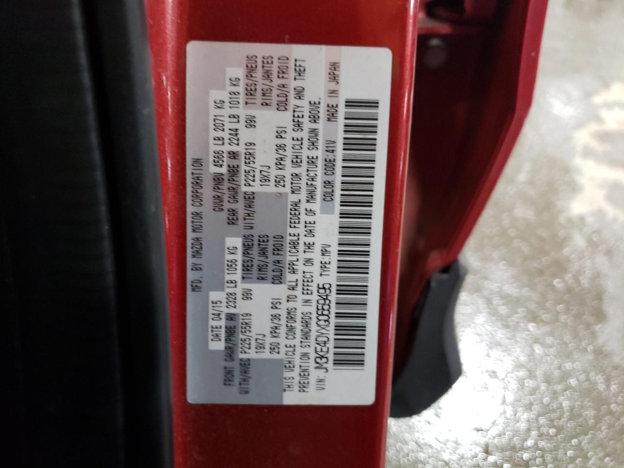 Photo 10 from auction – 2016 MAZDA CX-5 GT with VIN JM3KE4DYXG0659495