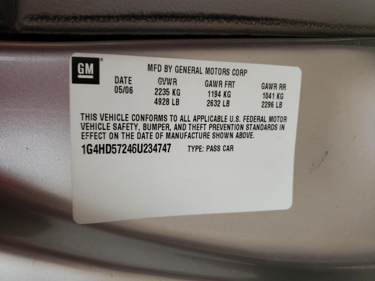 Photo 10 from auction – 2006 BUICK LUCERNE CX with VIN 1G4HD57246U234747
