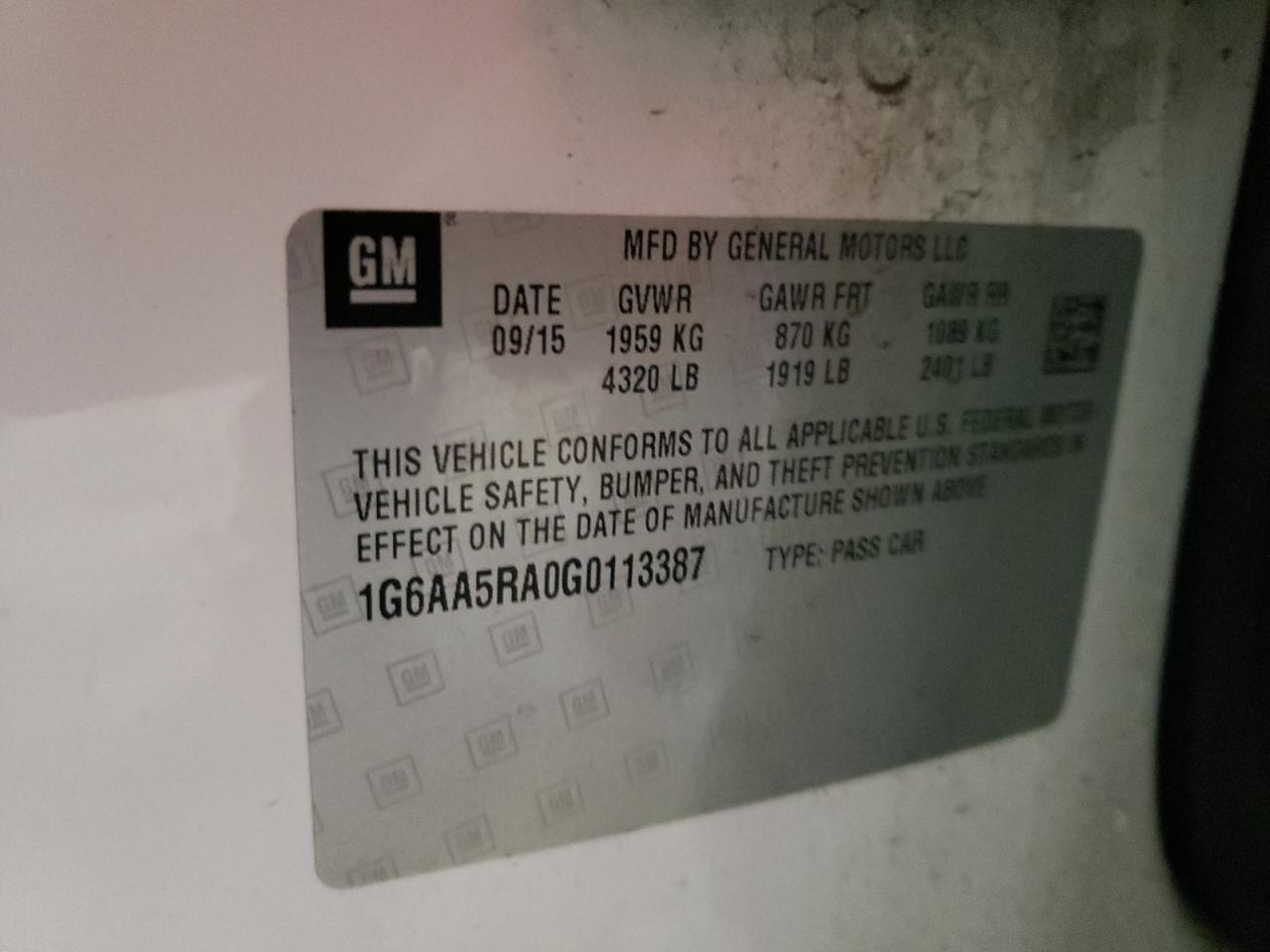 Photo 10 from auction – 2016 CADILLAC ATS with VIN 1G6AA5RA0G0113387
