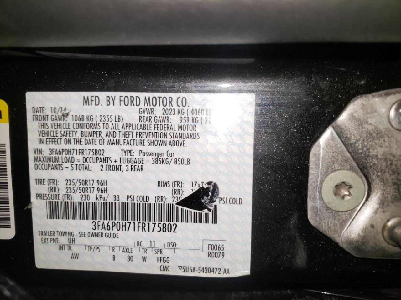 Photo 10 from auction – 2015 FORD FUSION SE with VIN 3FA6P0H71FR175802