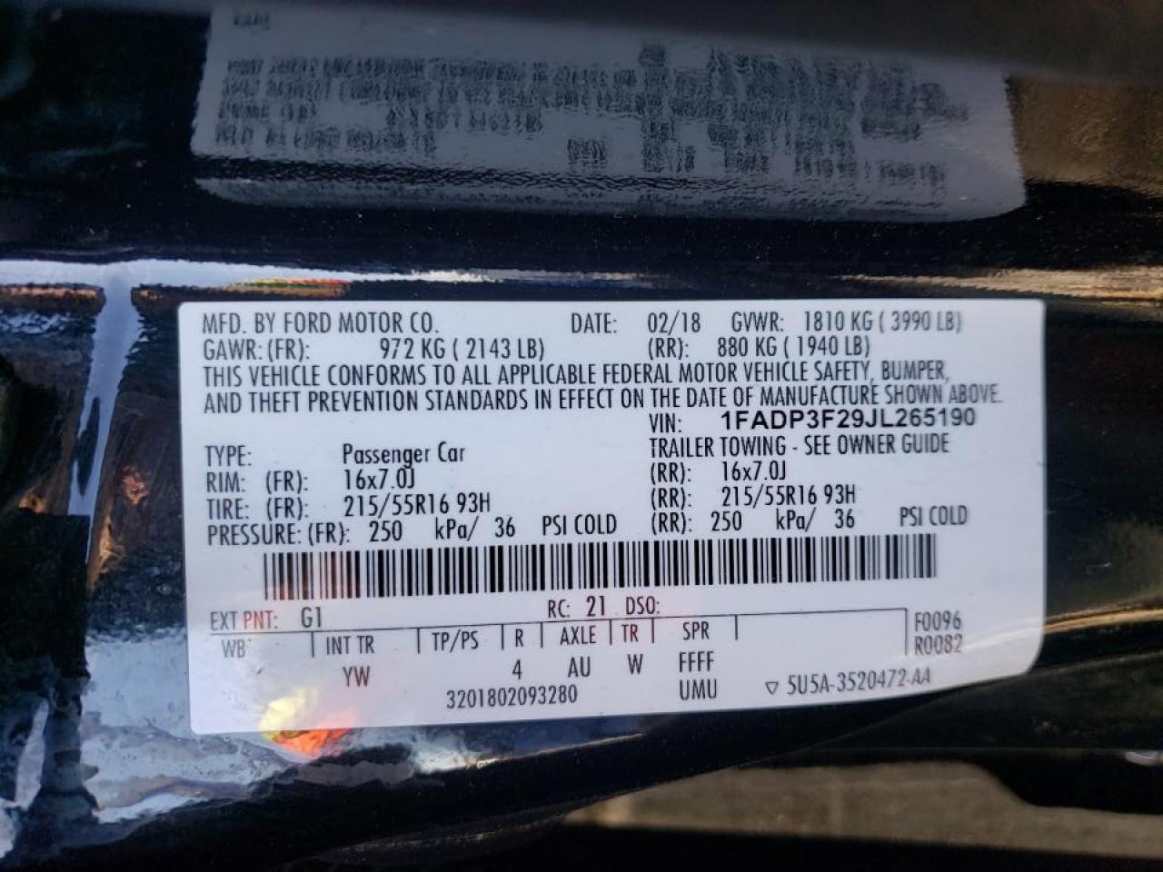 Photo 10 from auction – 2018 FORD FOCUS SE with VIN 1FADP3F29JL265190