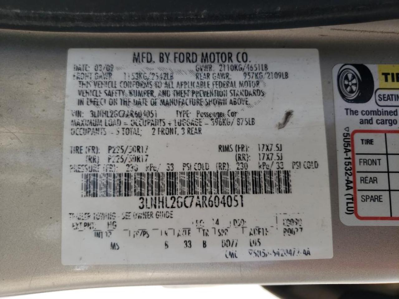 Photo 10 from auction – 2010 LINCOLN MKZ with VIN 3LNHL2GC7AR604051