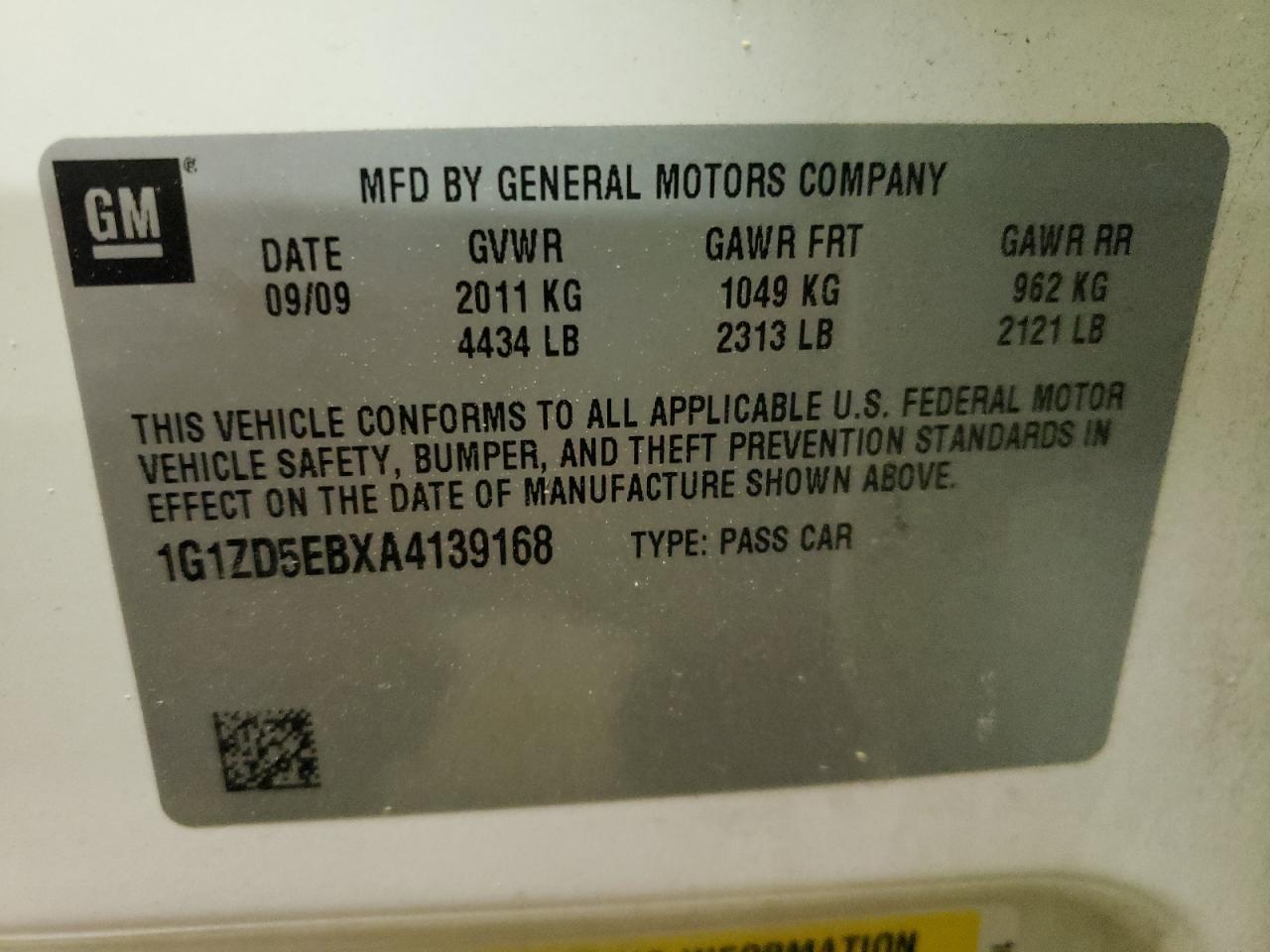 Photo 10 from auction – 2010 CHEVROLET MALIBU 2LT with VIN 1G1ZD5EBXA4139168