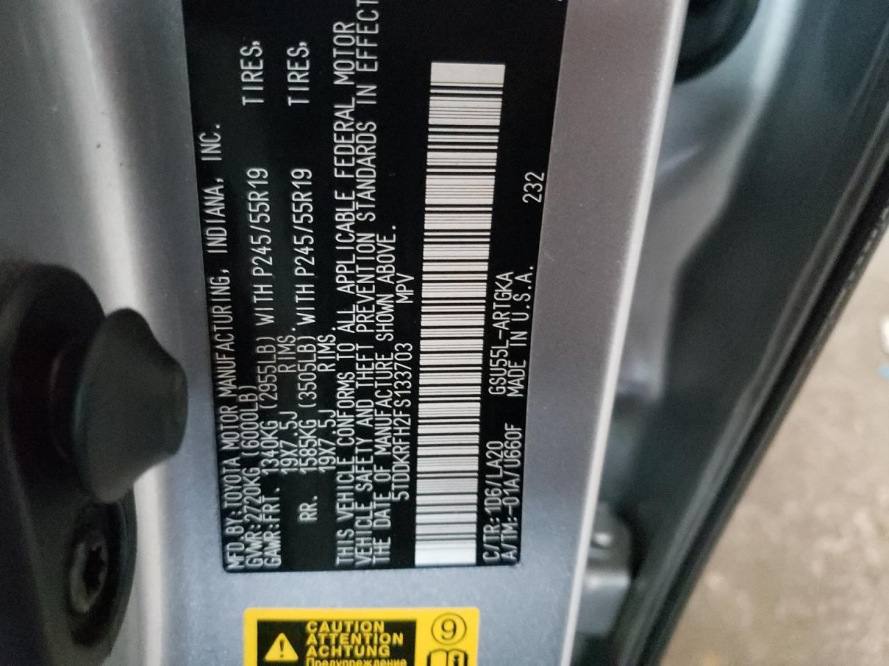 Photo 10 from auction – 2015 TOYOTA HIGHLANDER with VIN 5TDDKRFH2FS133703