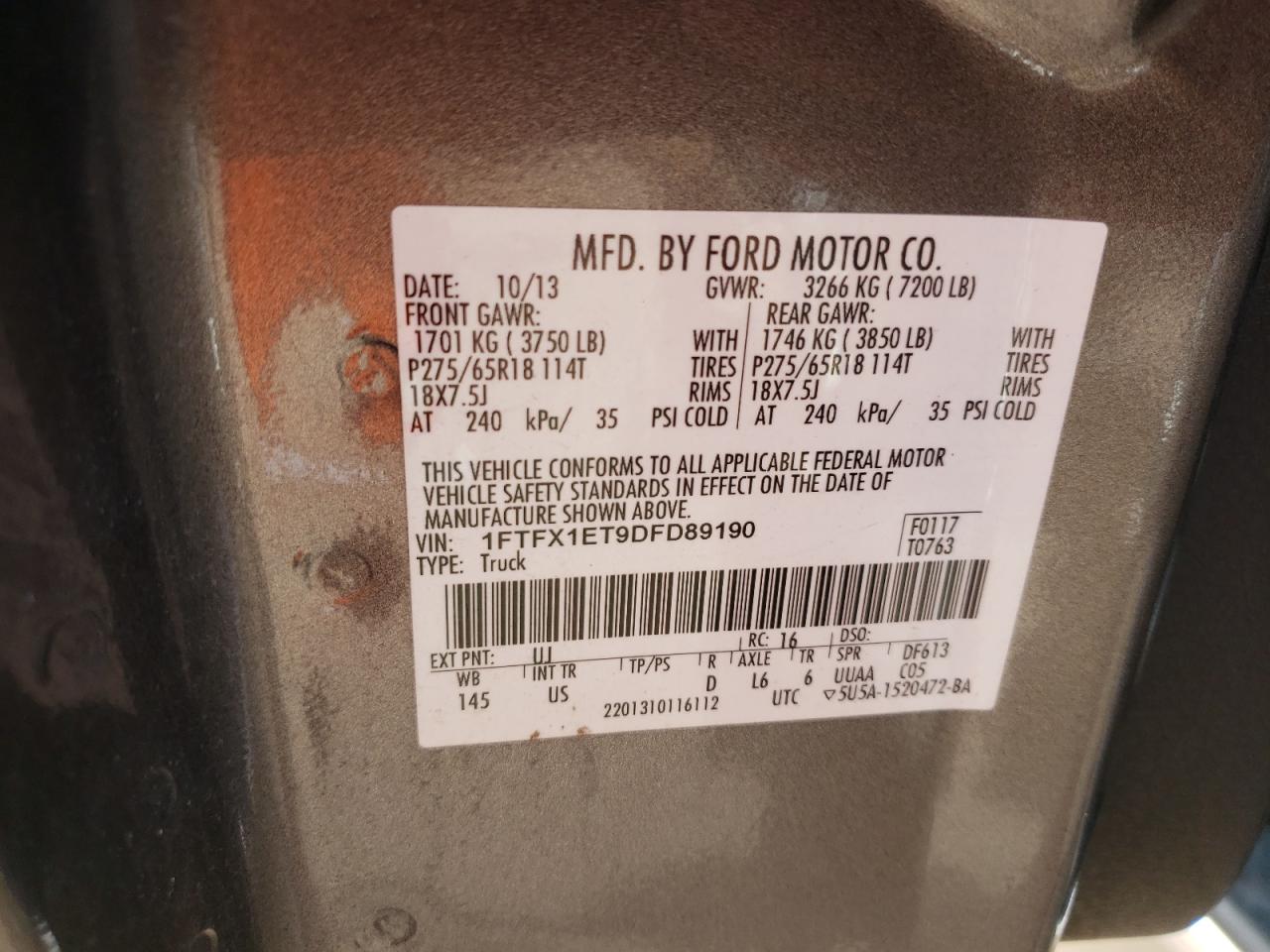 Photo 10 from auction – 2013 FORD F150 SUPER with VIN 1FTFX1ET9DFD89190