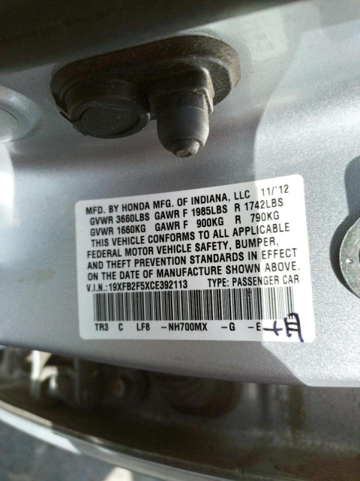 Photo 10 from auction – 2012 HONDA CIVIC LX with VIN 19XFB2F5XCE392113