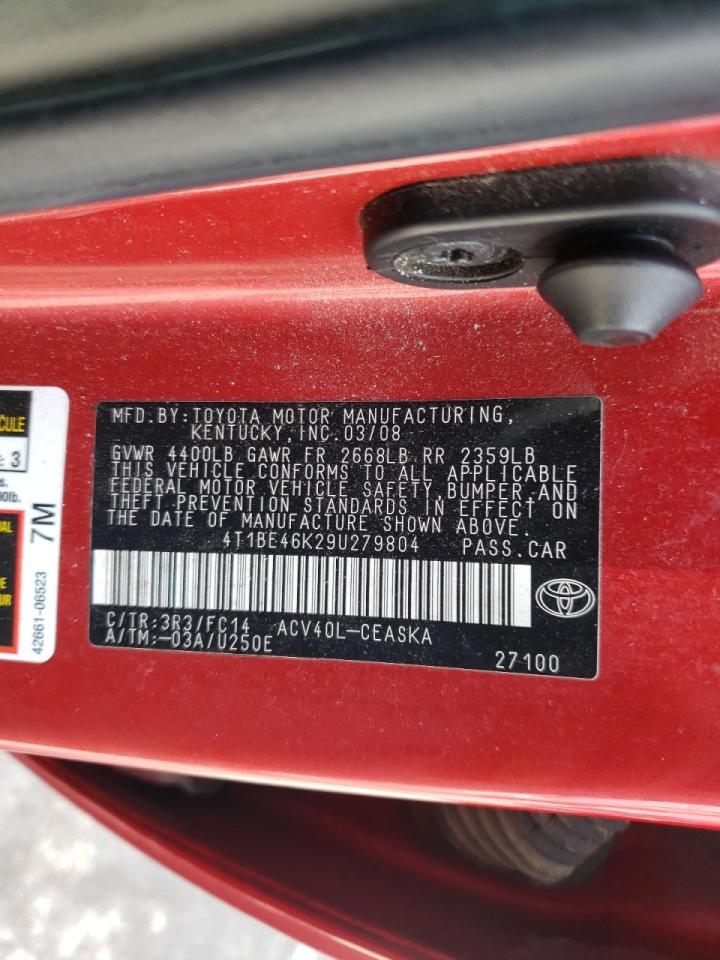 Photo 10 from auction – 2009 TOYOTA CAMRY BASE with VIN 4T1BE46K29U279804