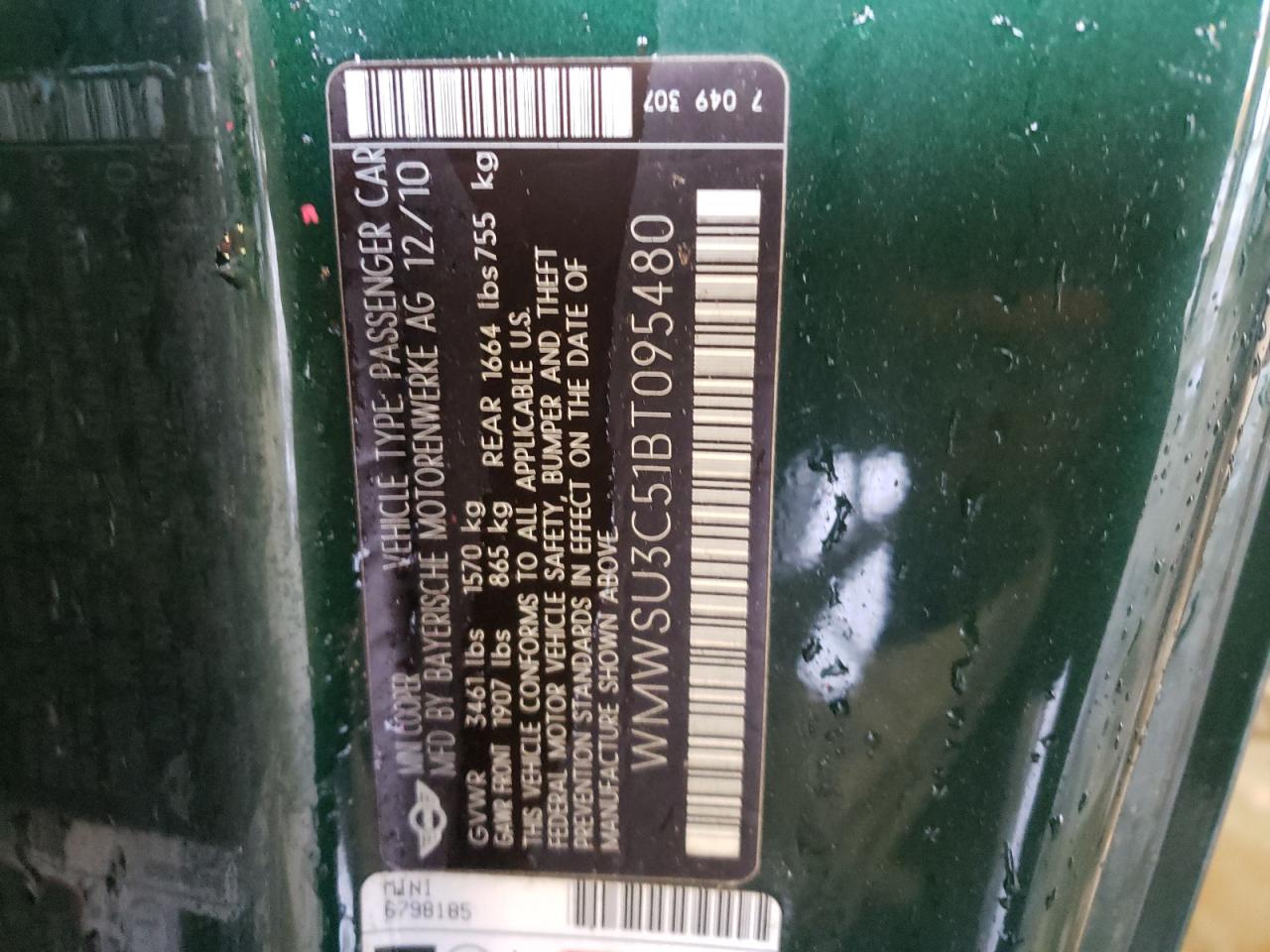 Photo 10 from auction – 2011 MINI COOPER with VIN WMWSU3C51BT095480