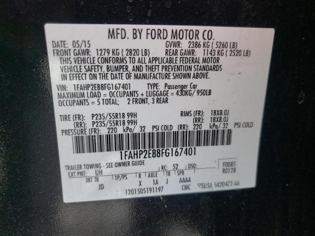 Photo 10 from auction – 2015 FORD TAURUS SEL with VIN 1FAHP2E88FG167401