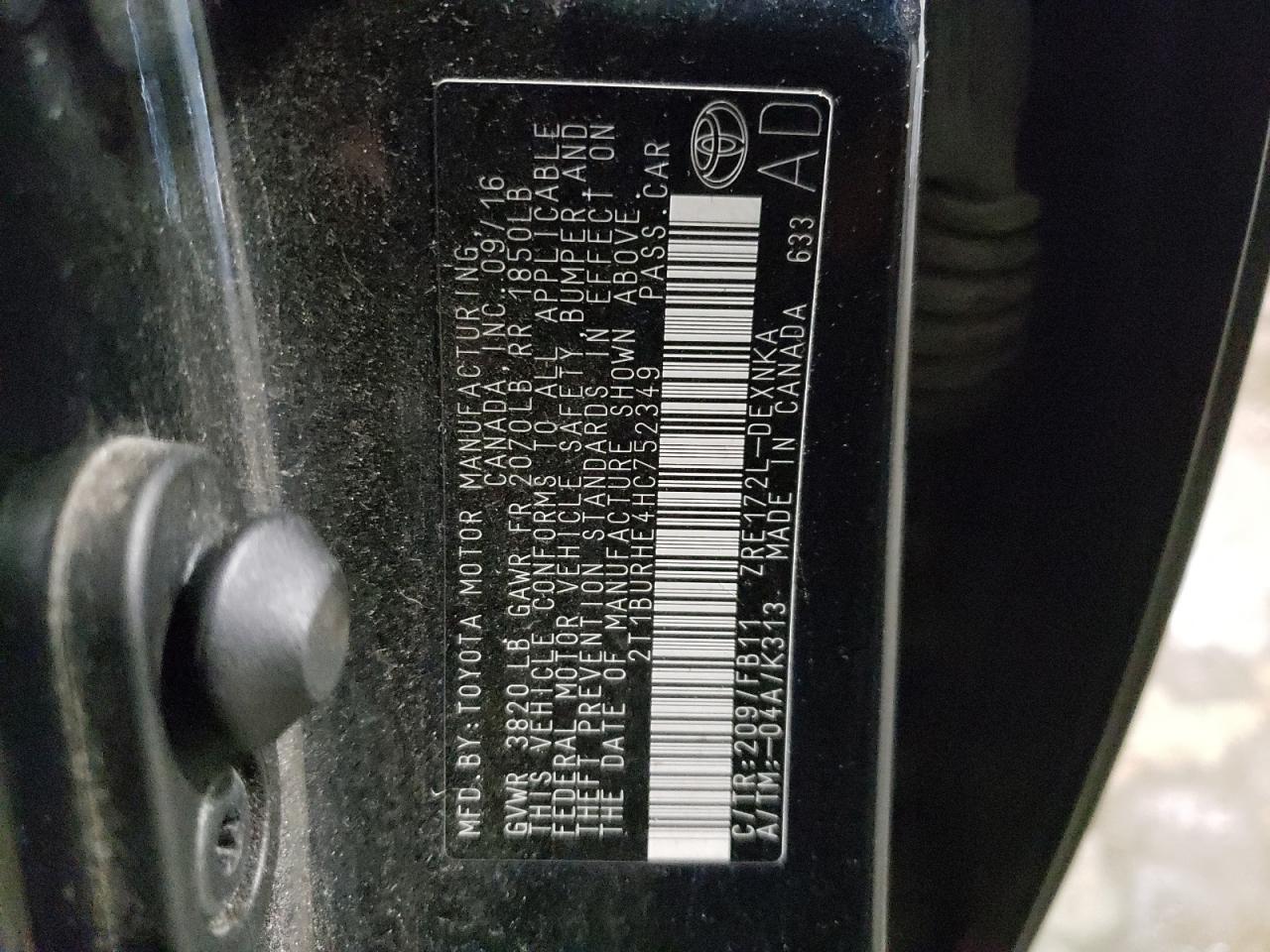 Photo 10 from auction – 2017 TOYOTA COROLLA L with VIN 2T1BURHE4HC752349