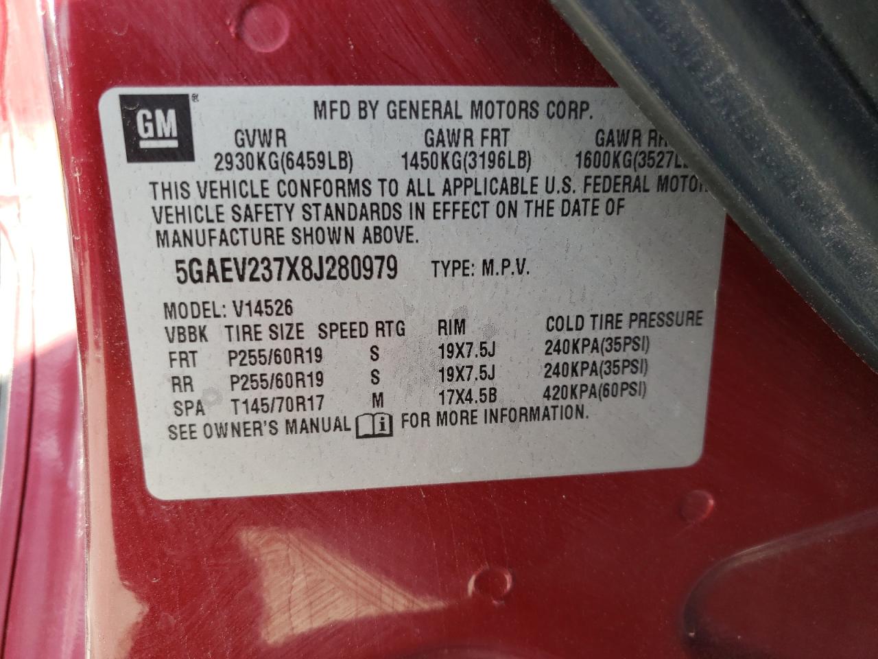 Photo 10 from auction – 2008 BUICK ENCLAVE CX with VIN 5GAEV237X8J280979