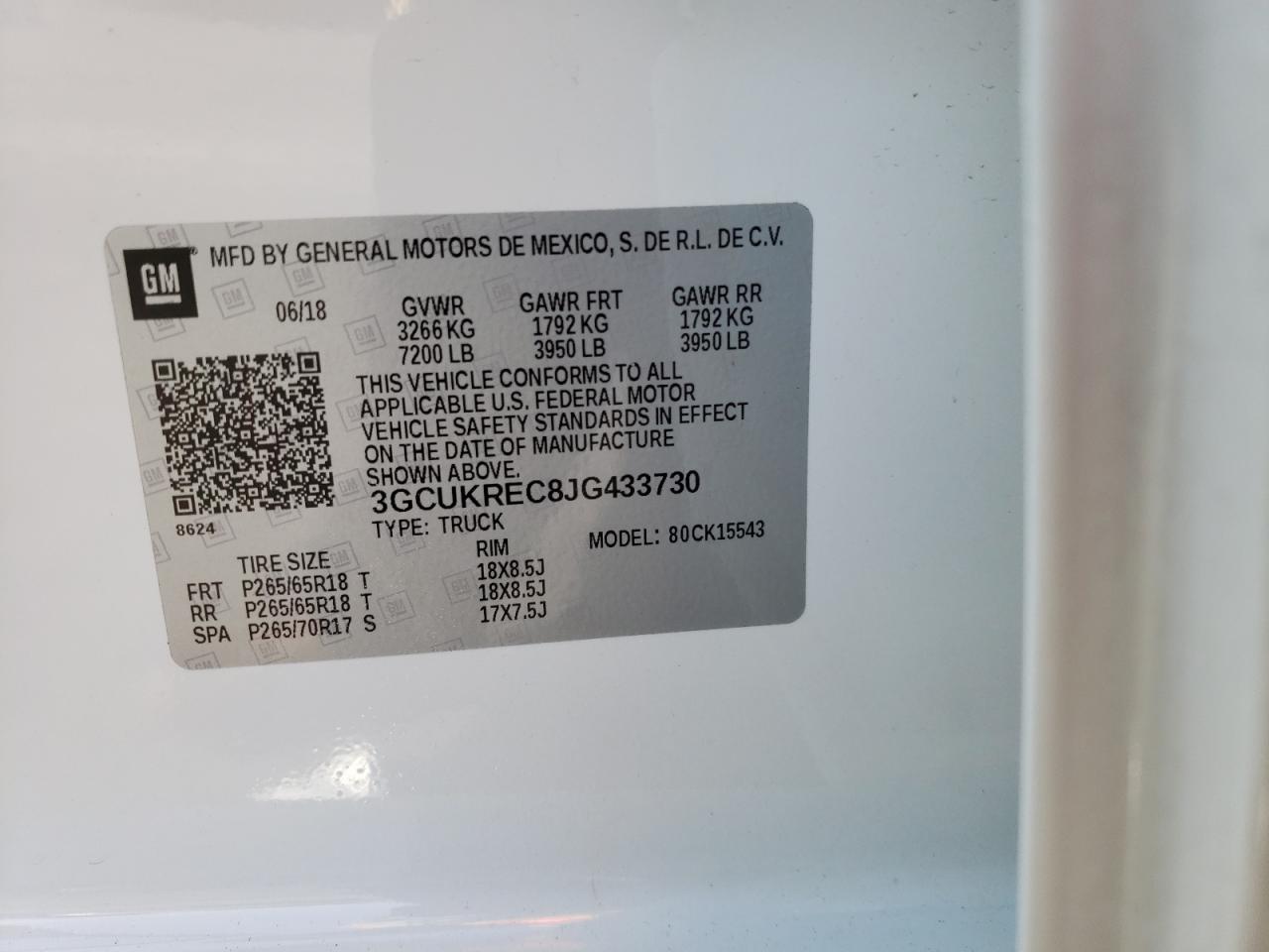Photo 10 from auction – 2018 CHEVROLET SILVERADO with VIN 3GCUKREC8JG433730