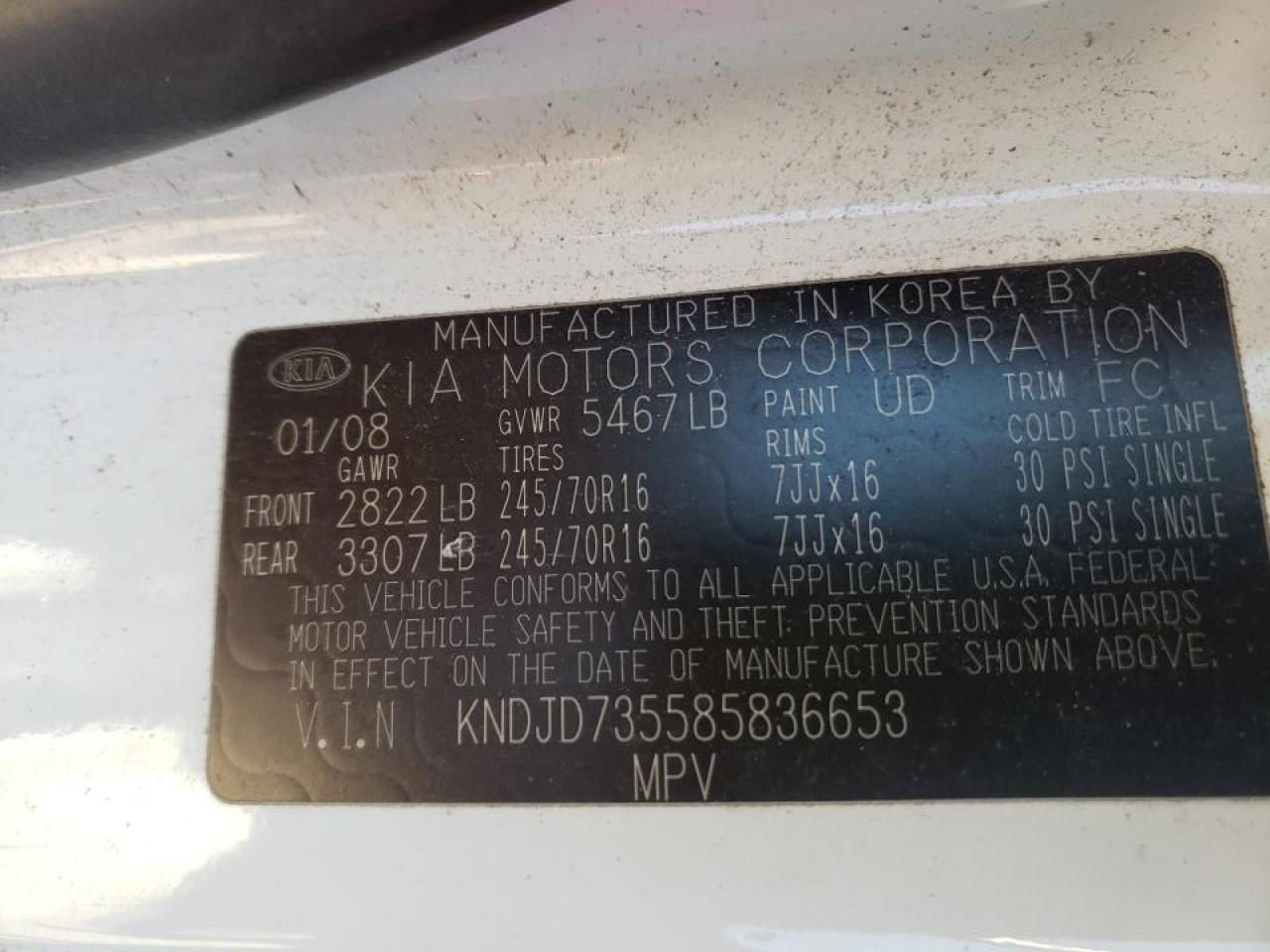 Photo 10 from auction – 2008 KIA SORENTO EX with VIN KNDJD735585836653