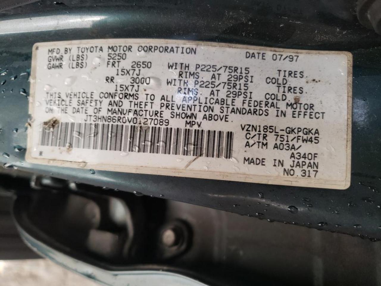 Photo 10 from auction – 1997 TOYOTA 4RUNNER SR with VIN JT3HN86R0V0127089