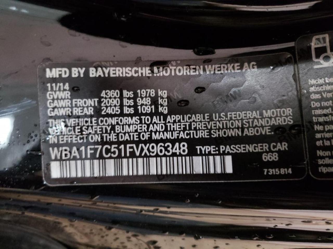 Photo 10 from auction – 2015 BMW 228 XI with VIN WBA1F7C51FVX96348