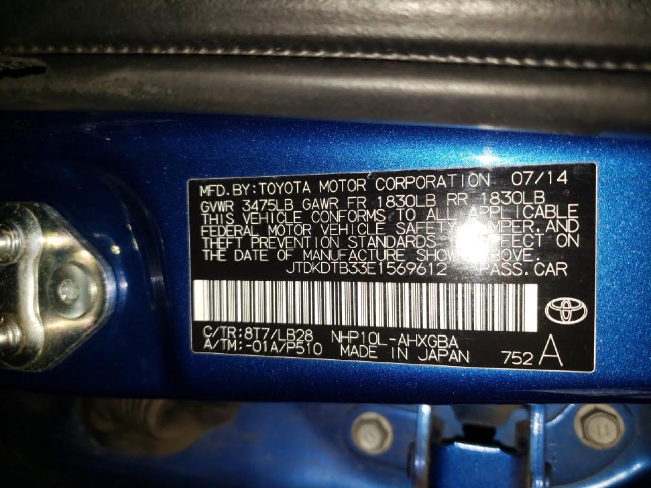 Photo 10 from auction – 2014 TOYOTA PRIUS C with VIN JTDKDTB33E1569612