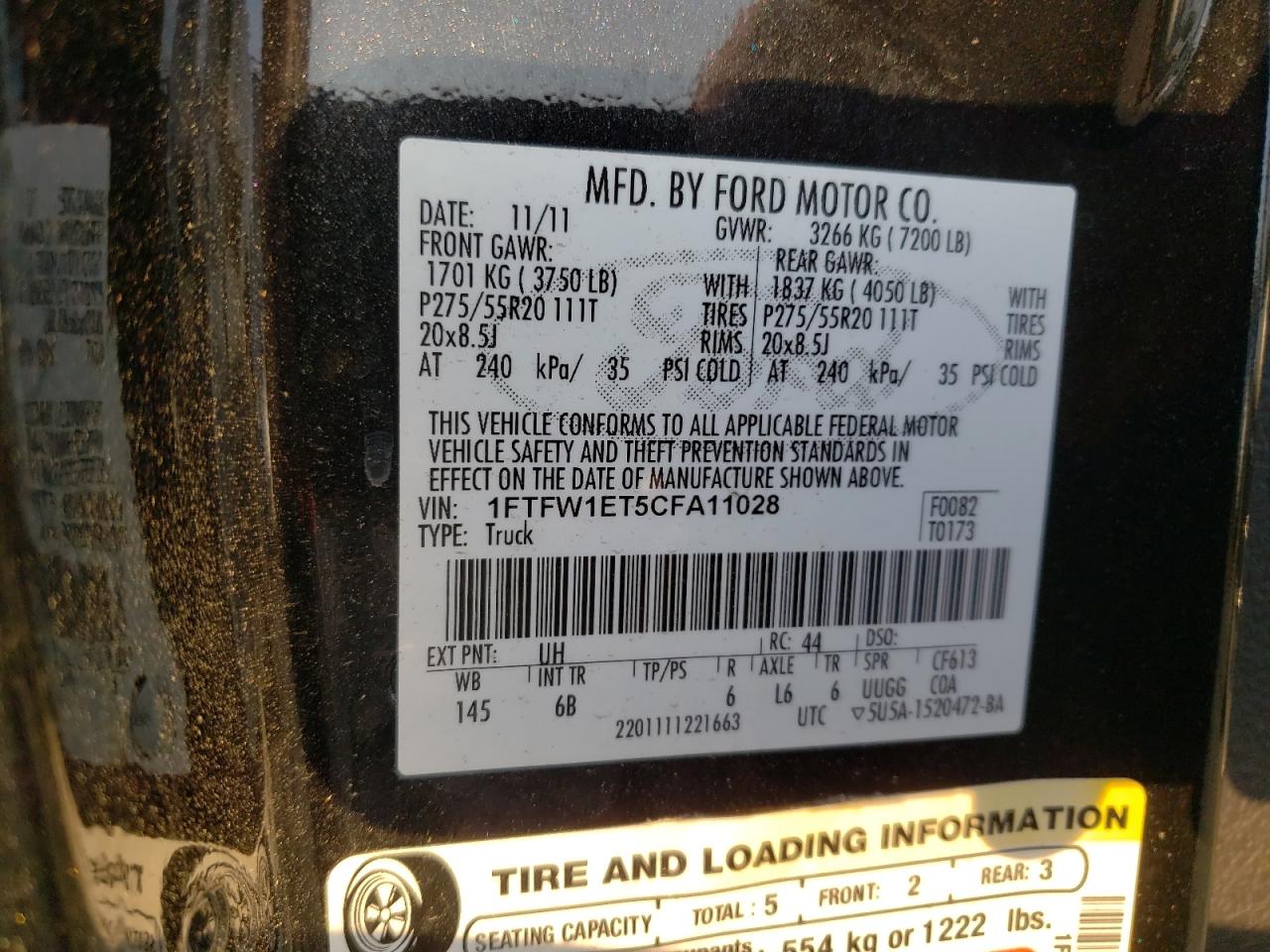 Photo 10 from auction – 2012 FORD F150 SUPER with VIN 1FTFW1ET5CFA11028