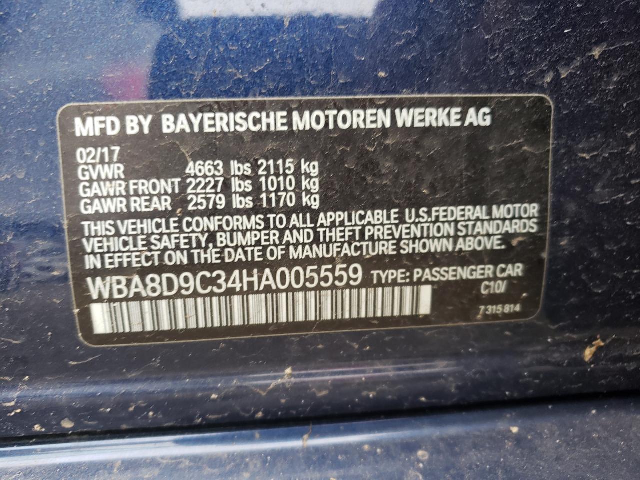 Photo 10 from auction – 2017 BMW 330 XI with VIN WBA8D9C34HA005559