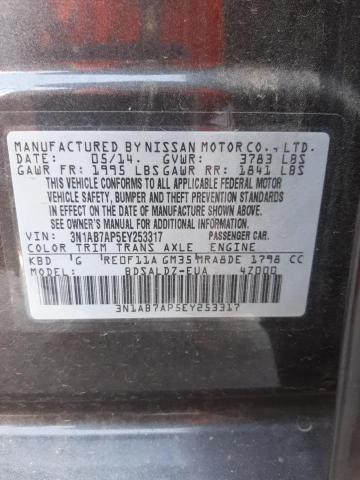 Photo 10 from auction – 2014 NISSAN SENTRA S with VIN 3N1AB7AP5EY253317