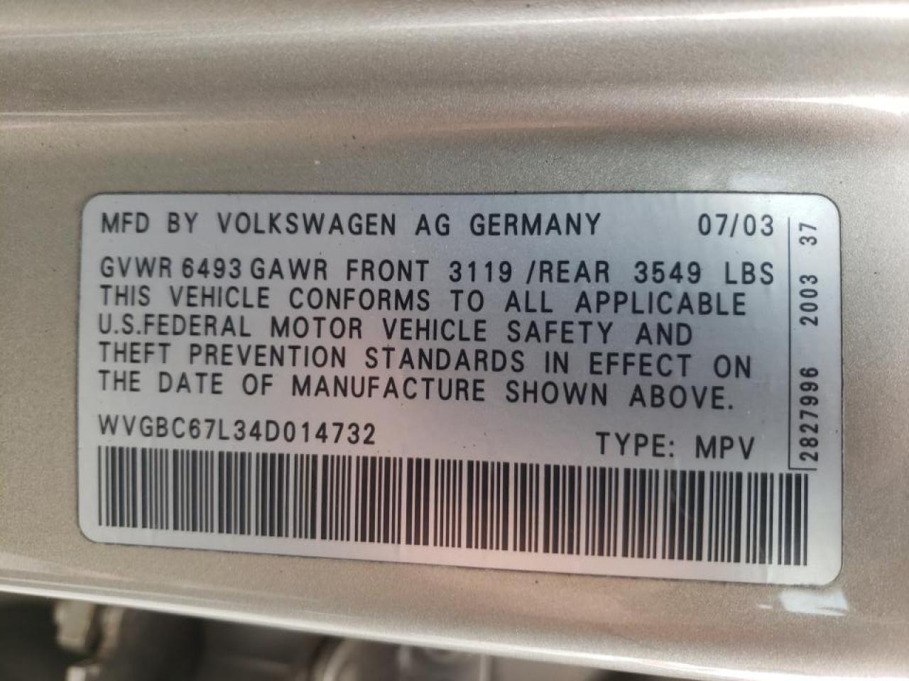 Photo 10 from auction – 2004 VOLKSWAGEN TOUAREG 3. with VIN WVGBC67L34D014732