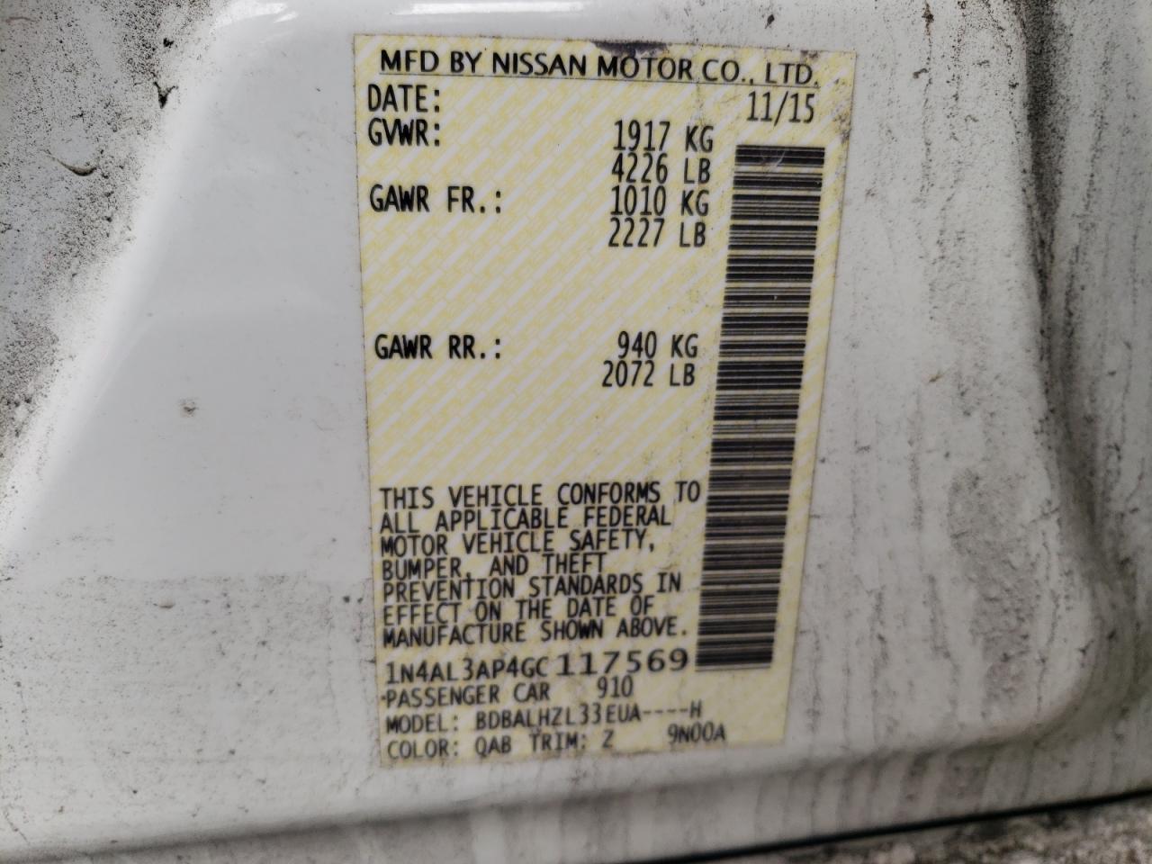 Photo 10 from auction – 2016 NISSAN ALTIMA 2.5 with VIN 1N4AL3AP4GC117569
