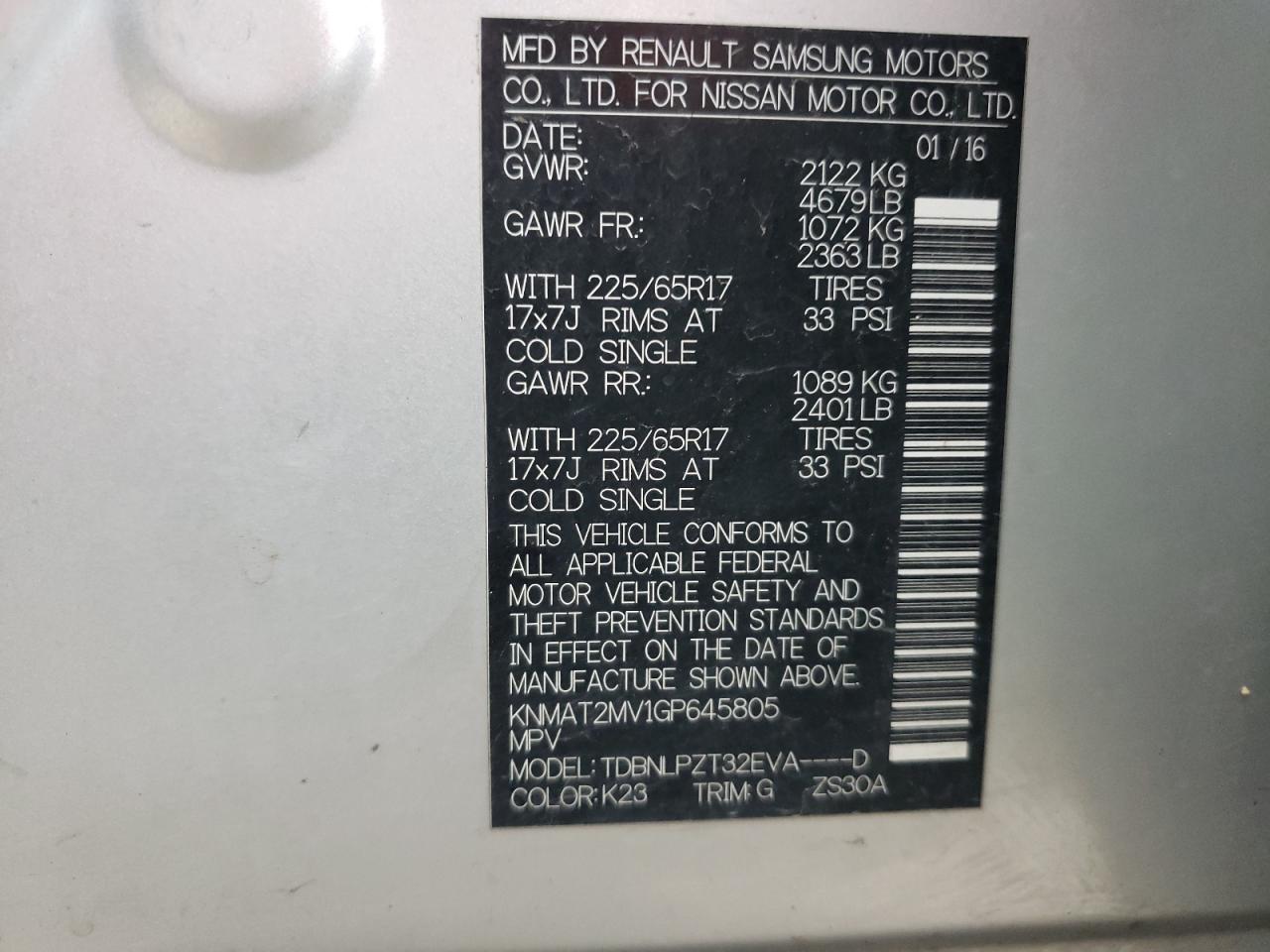 Photo 10 from auction – 2016 NISSAN ROGUE S with VIN KNMAT2MV1GP645805