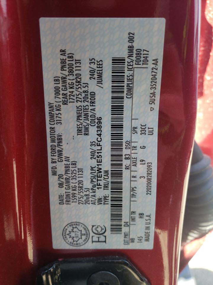 Photo 10 from auction – 2020 FORD F150 SUPER with VIN 1FTEW1E51LFC43896