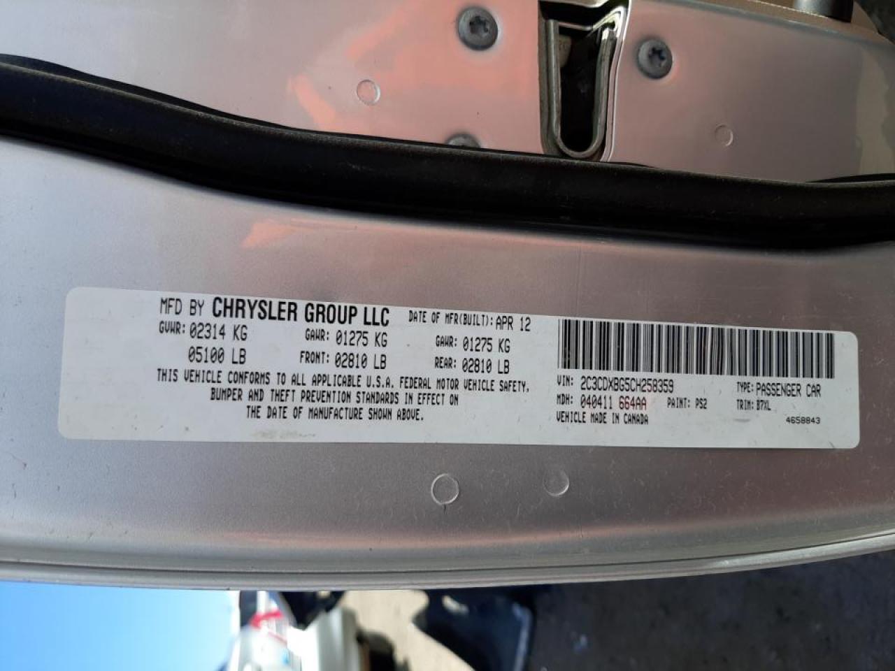 Photo 10 from auction – 2012 DODGE CHARGER SE with VIN 2C3CDXBG5CH258359