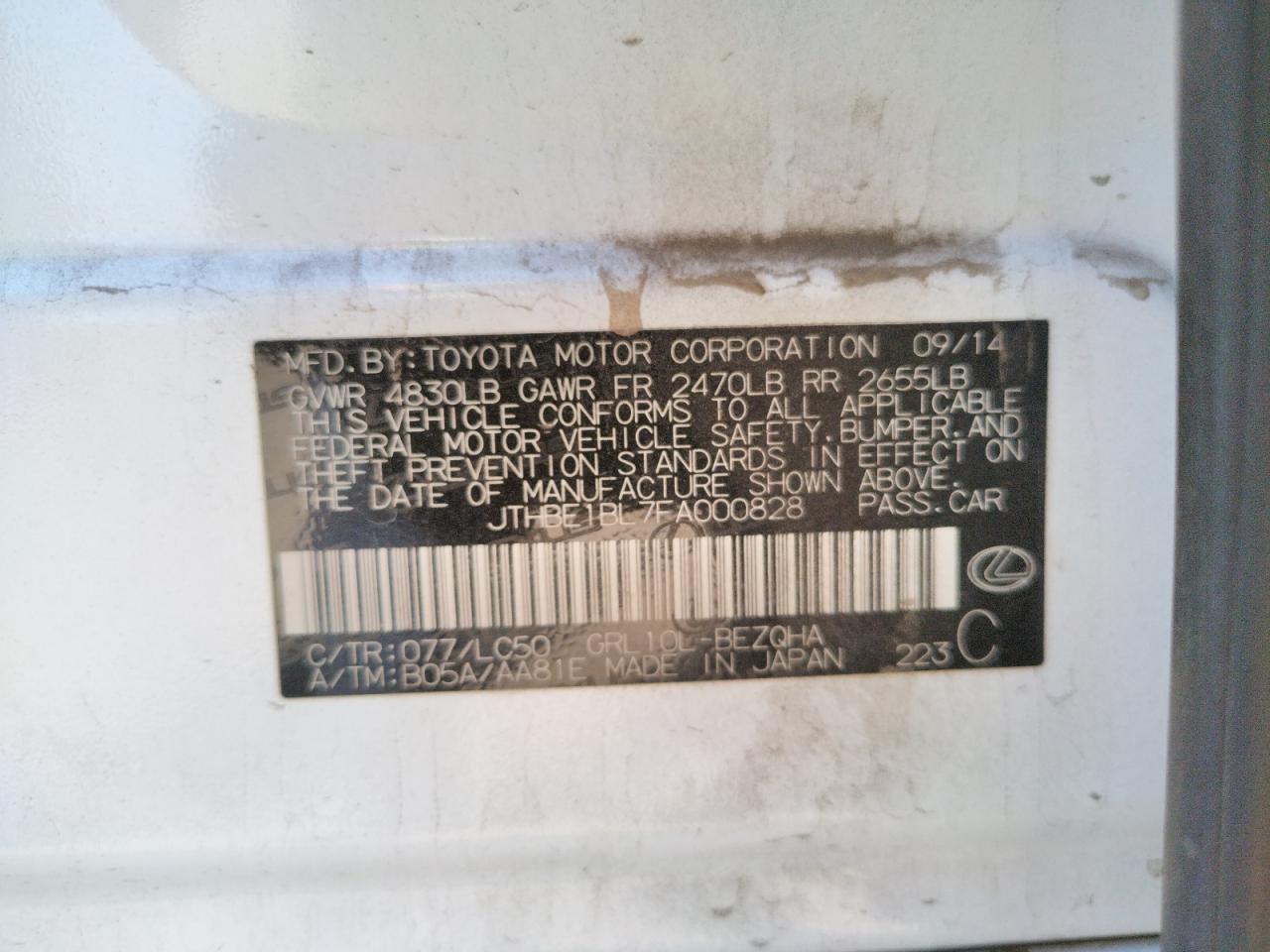 Photo 10 from auction – 2015 LEXUS GS 350 with VIN JTHBE1BL7FA000828