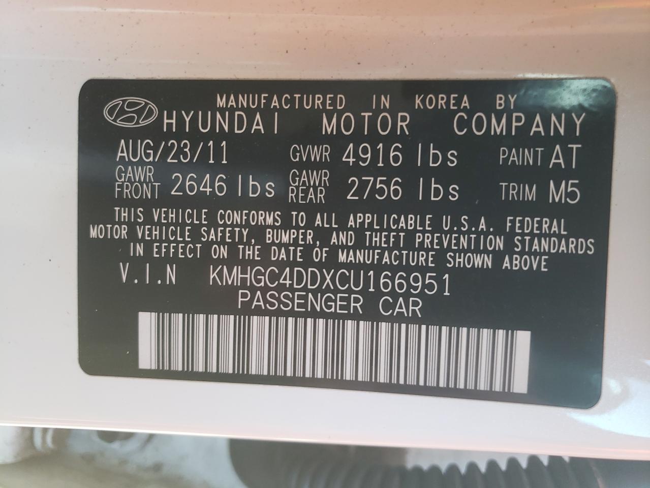 Photo 10 from auction – 2012 HYUNDAI GENESIS 3. with VIN KMHGC4DDXCU166951