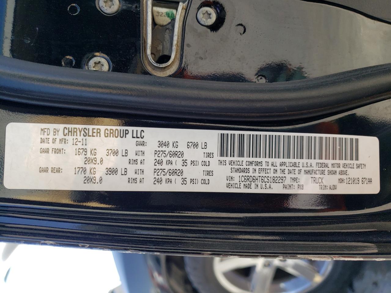 Photo 10 from auction – 2012 DODGE RAM 1500 S with VIN 1C6RD6HT6CS182297