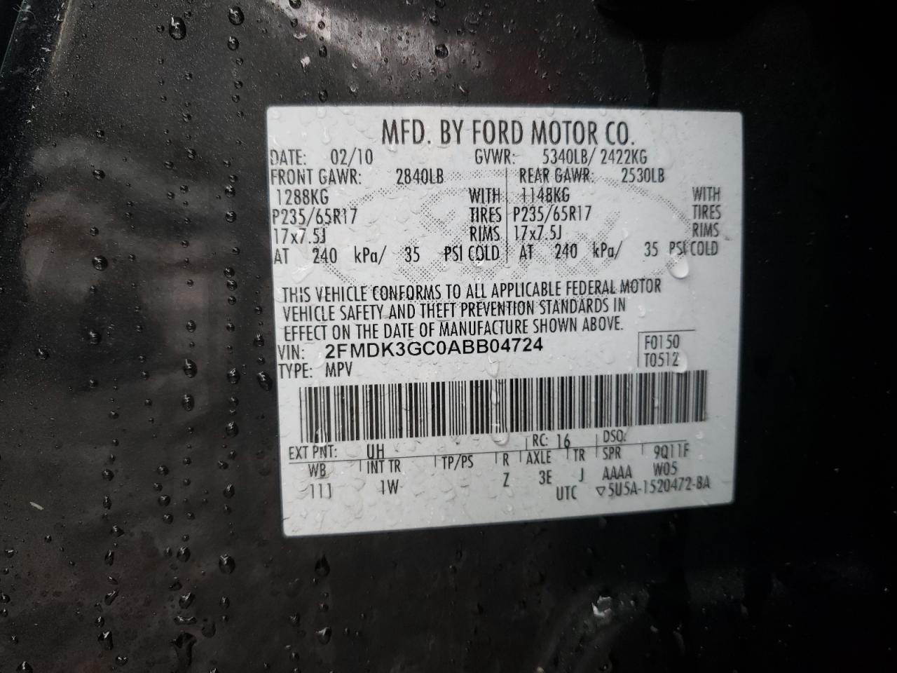 Photo 10 from auction – 2010 FORD EDGE SE with VIN 2FMDK3GC0ABB04724