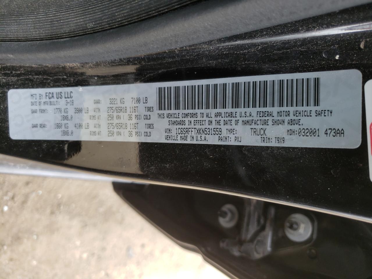 Photo 10 from auction – 2019 RAM 1500 BIG H with VIN 1C6SRFFTXKN531559