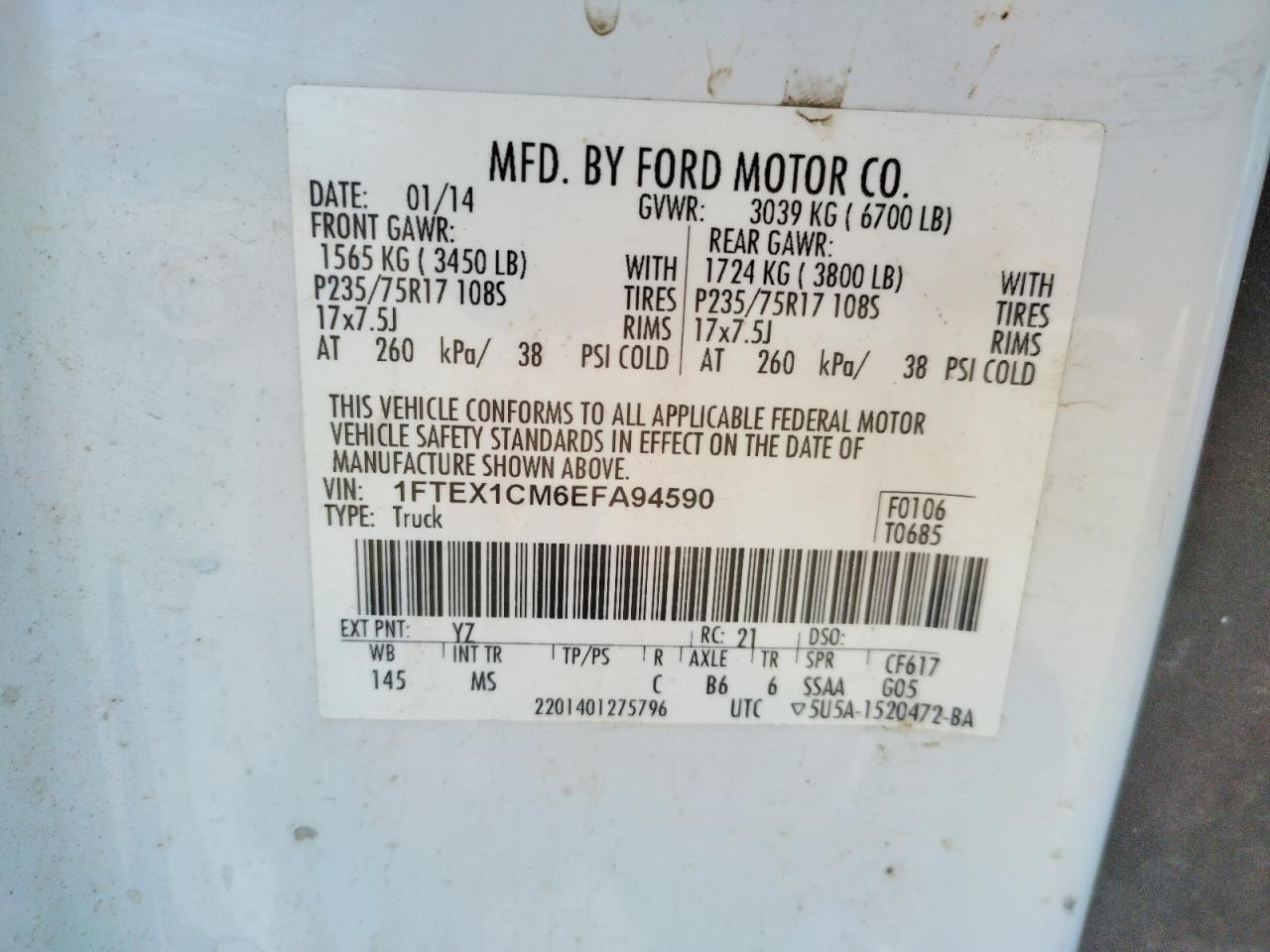 Photo 10 from auction – 2014 FORD F150 SUPER with VIN 1FTEX1CM6EFA94590