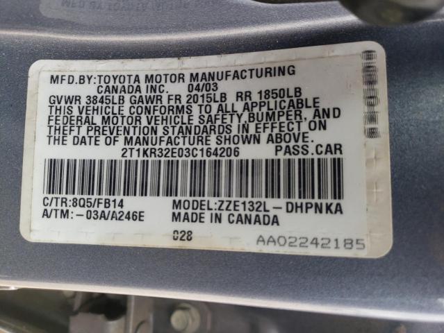 Photo 10 from auction – 2003 TOYOTA COROLLA MA with VIN 2T1KR32E03C164206