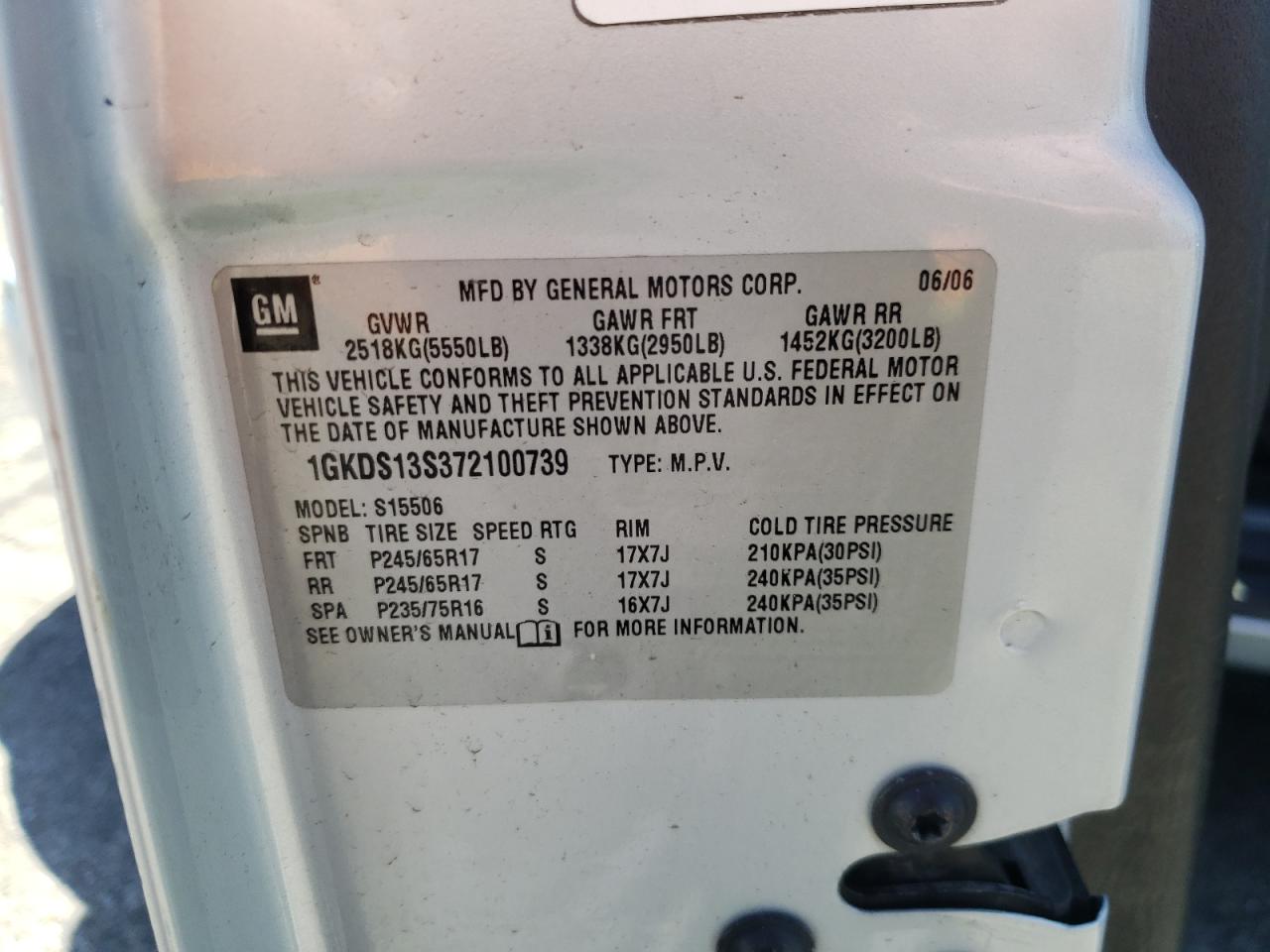 Photo 10 from auction – 2007 GMC ENVOY with VIN 1GKDS13S372100739